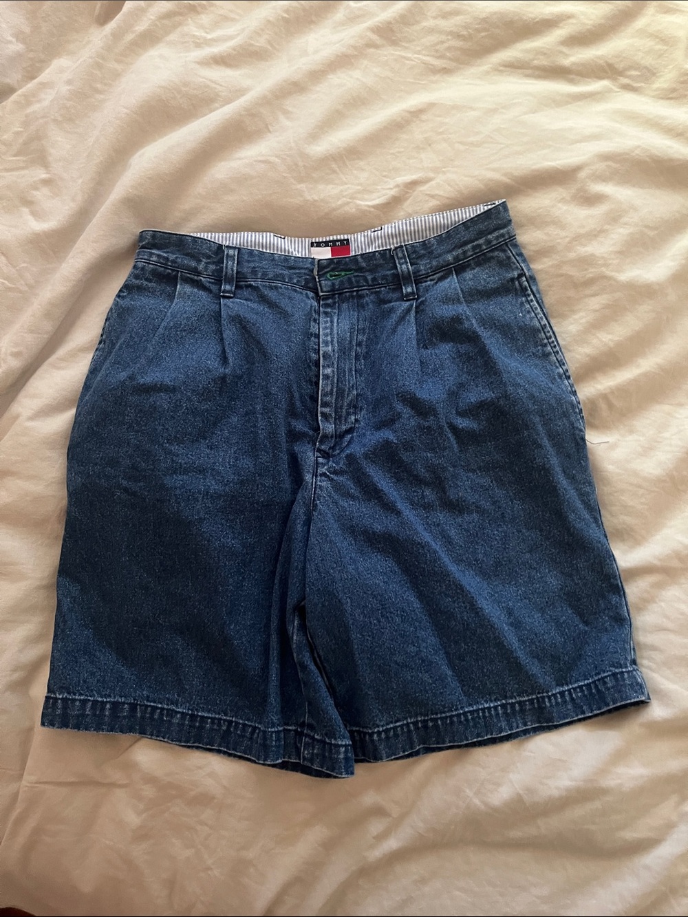 Tommy Hilfiger Men's Navy Blue Pleated Denim Shorts
